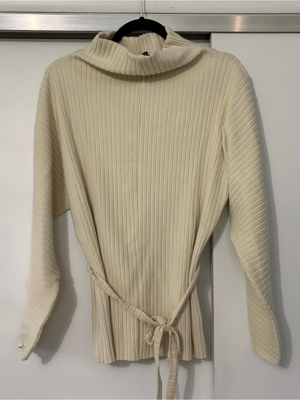 NWT Zara size S Ribbed Cowl Neck Ivory Waist-Tie Sweater